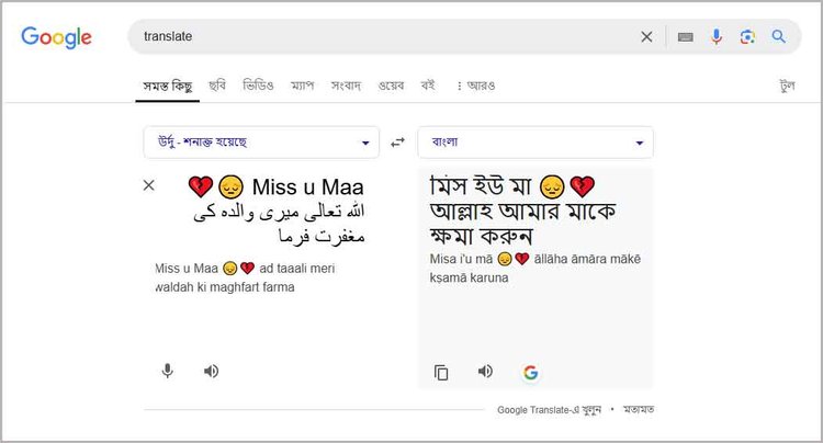 গুগল ট্রান্সলেশনের তথ্যমতে এটি উর্দু ভাষা